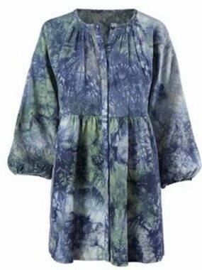 CAbi WOODSTOCK #5714 LinenBlend TieDye TUNIC ButtonFront Oversized DolmanSlv EUC